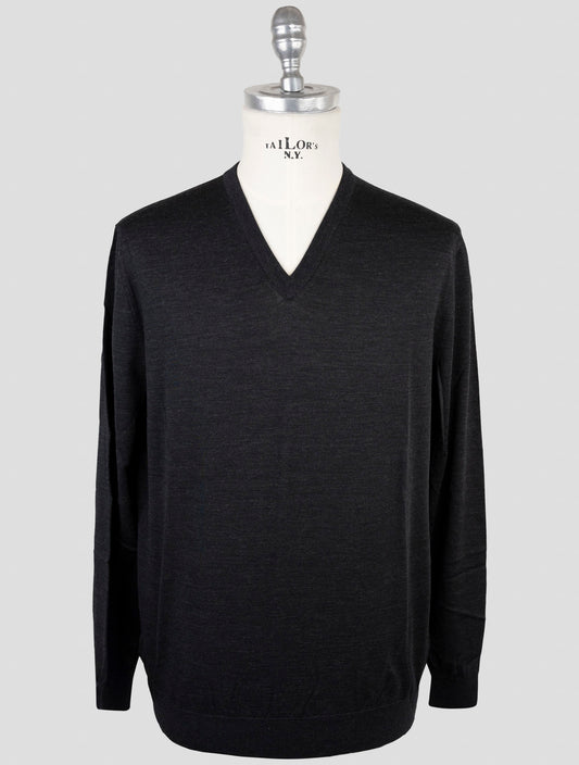Kiton Dark Gray Wool Diamante Blu 14 Micron Sweater V-neck