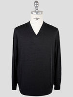 Kiton Dark Gray Wool Diamante Blu 14 Micron Sweater V-neck