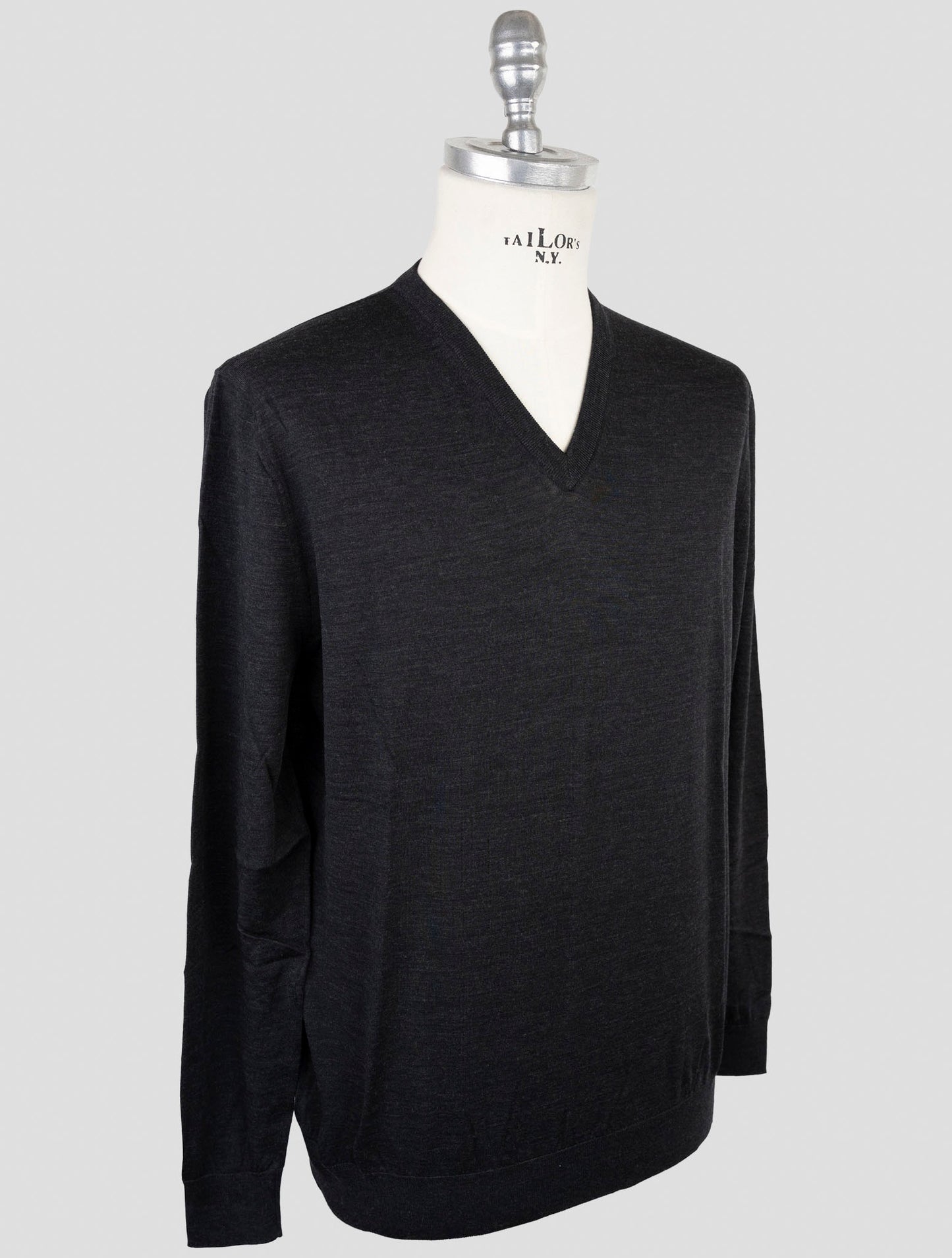 Kiton Dark Gray Wool Diamante Blu 14 Micron Sweater V-neck