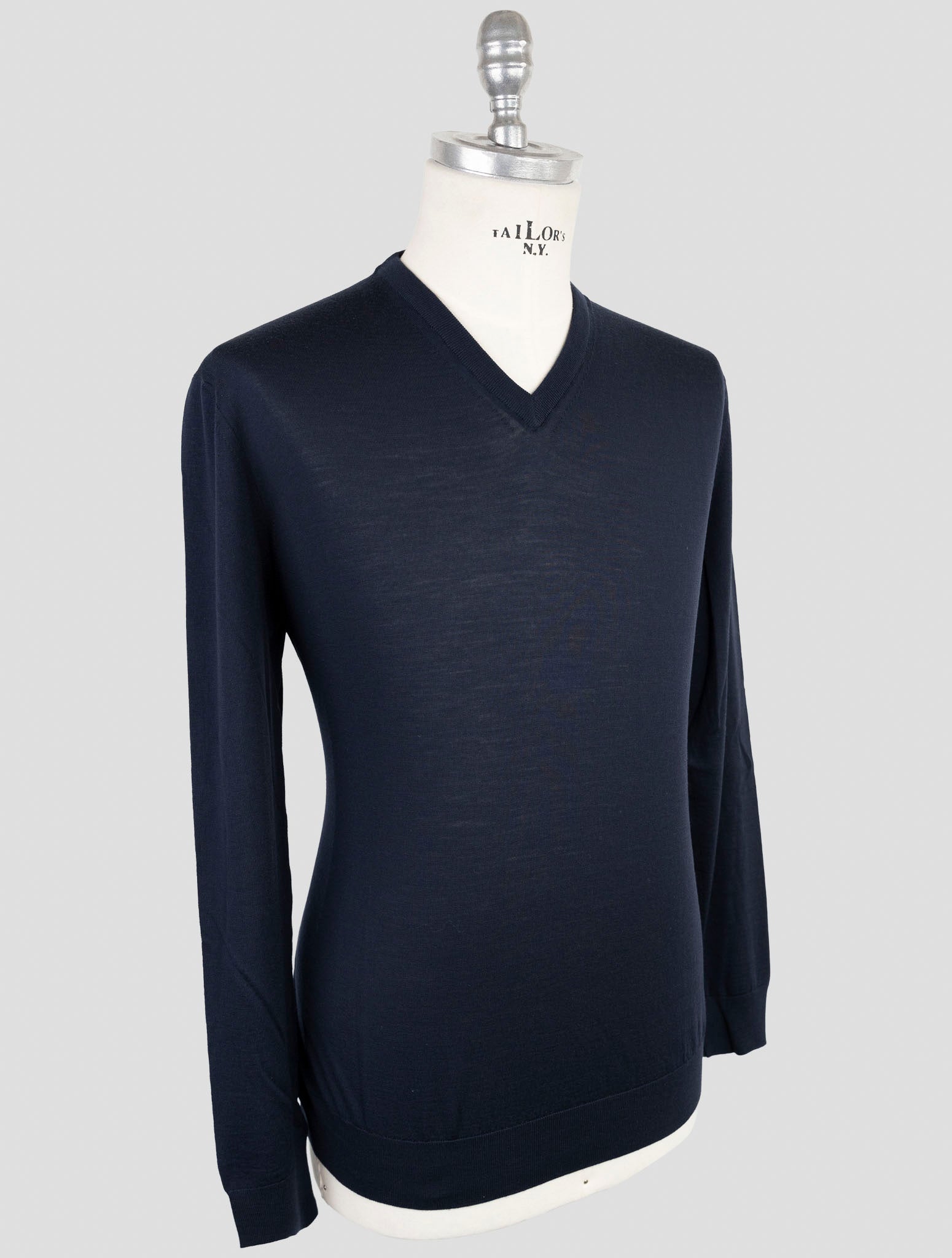 Kiton Blue Wool Diamante Blu 14 Micron Sweater V-neck