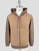 Kiton Brown Cashmere Leather Suede Sweater Full Zip Hoodie