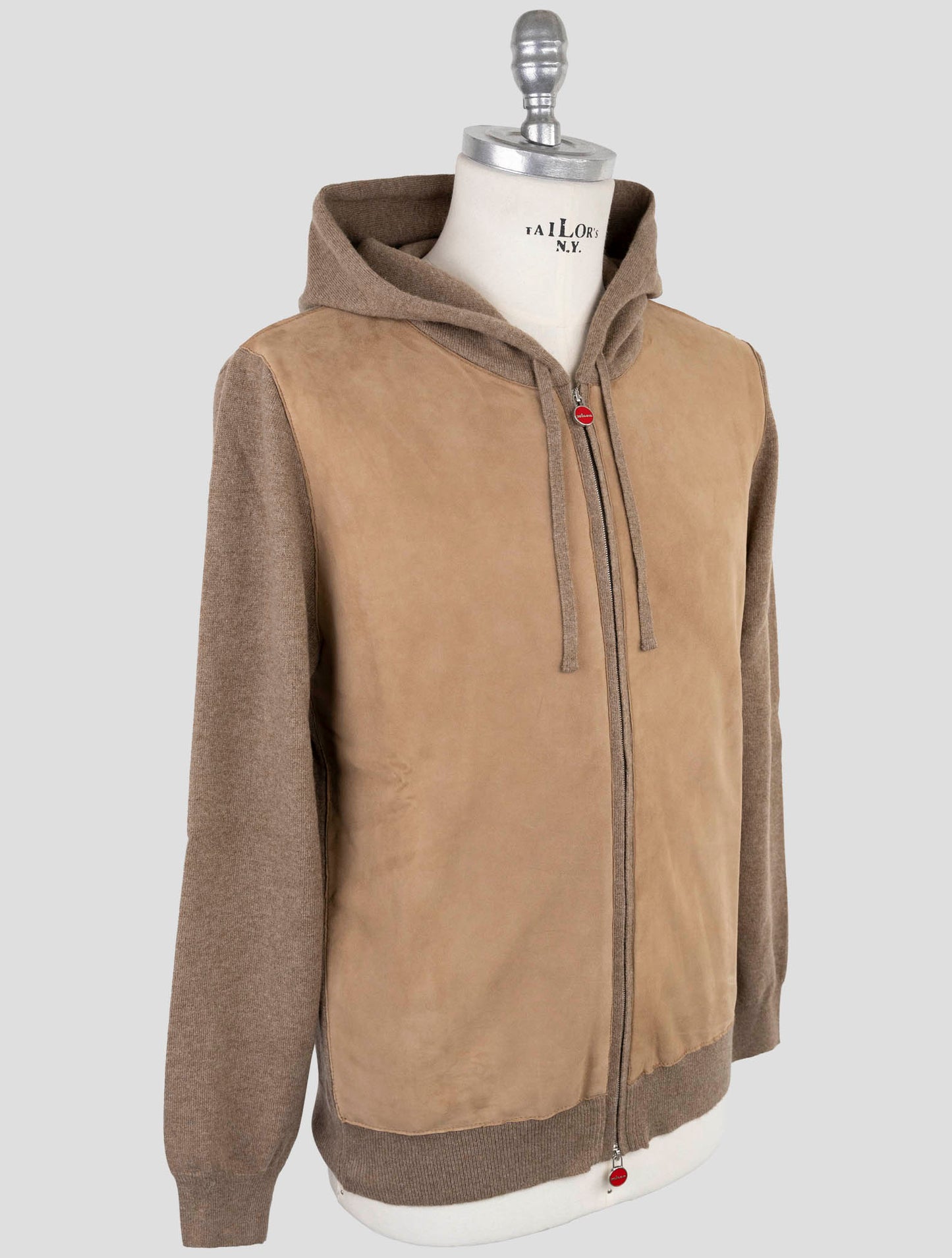 Kiton Brown Cashmere Leather Suede Sweater Full Zip Hoodie