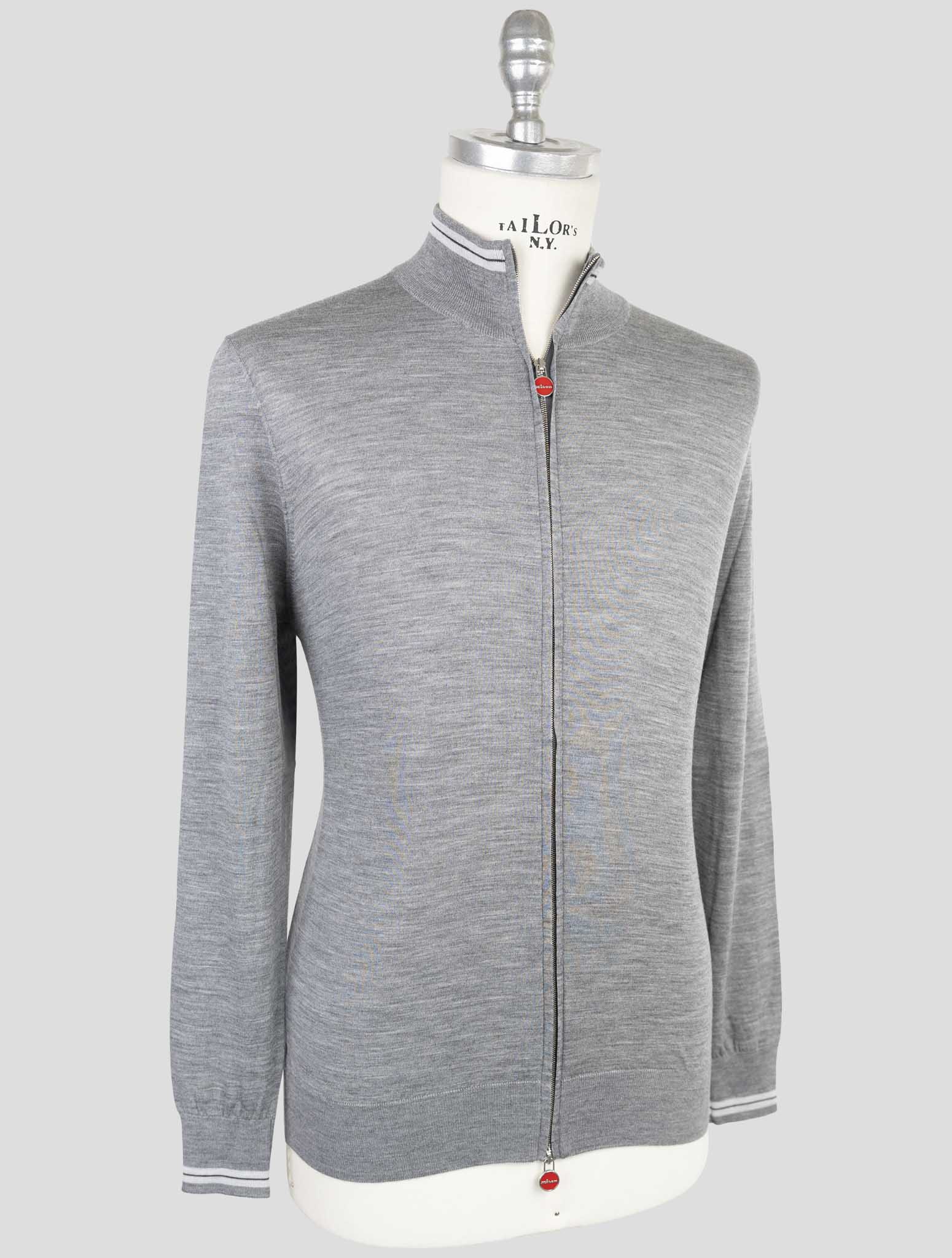 Kiton Gray Wool 14 Micron Diamante Blu Sweater Full Zip