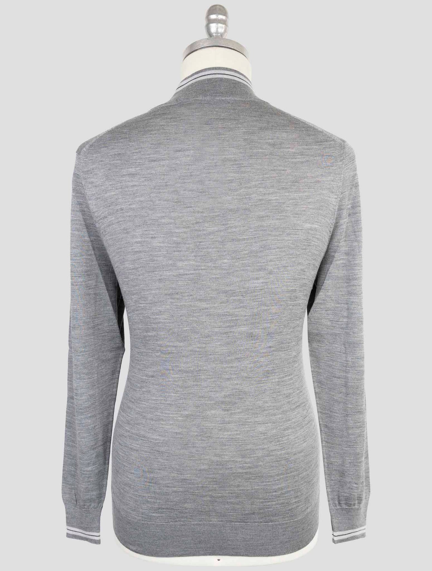Kiton Gray Wool 14 Micron Diamante Blu Sweater Full Zip