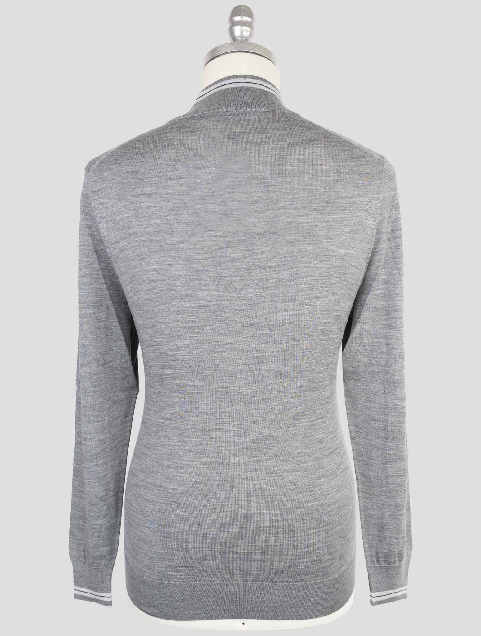 Kiton Gray Wool 14 Micron Diamante Blu Sweater Full Zip