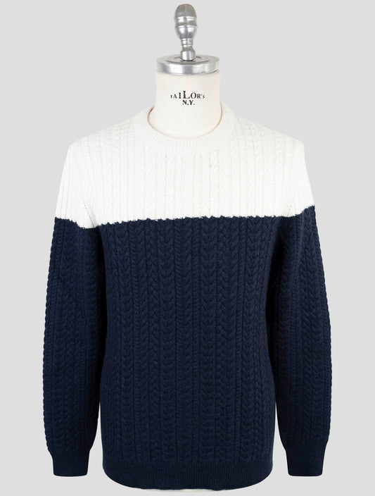 Kiton Blue White Cashmere Sweater Crewneck