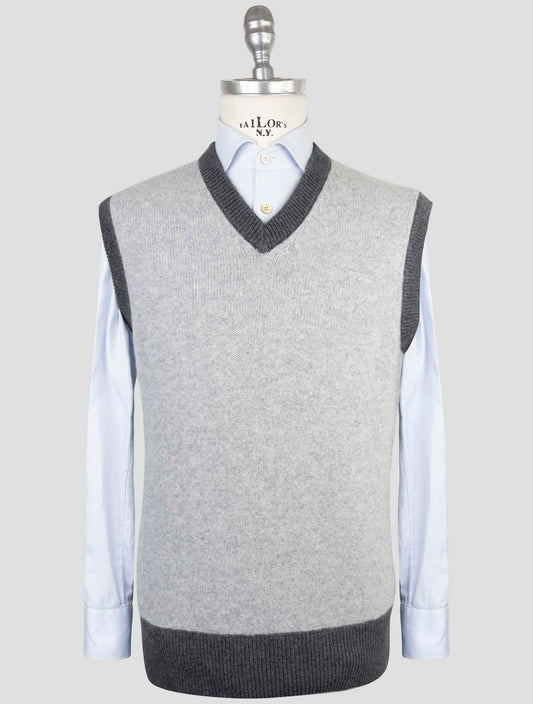 Kiton Gray Cashmere Pa Pu Sweater V-Neck
