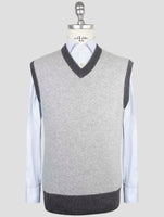 Kiton Gray Cashmere Pa Pu Sweater V-Neck