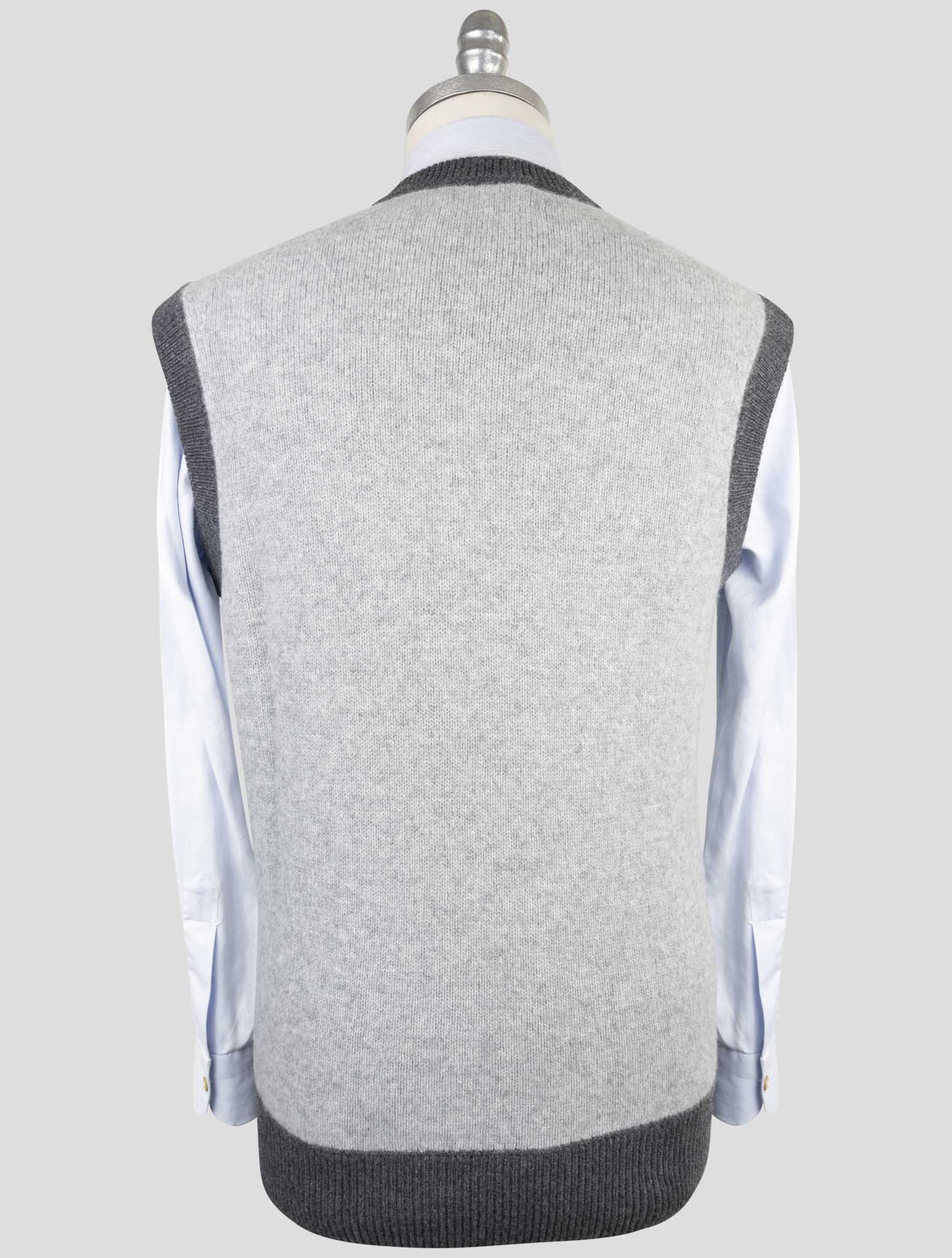 Kiton Gray Cashmere Pa Pu Sweater V-Neck