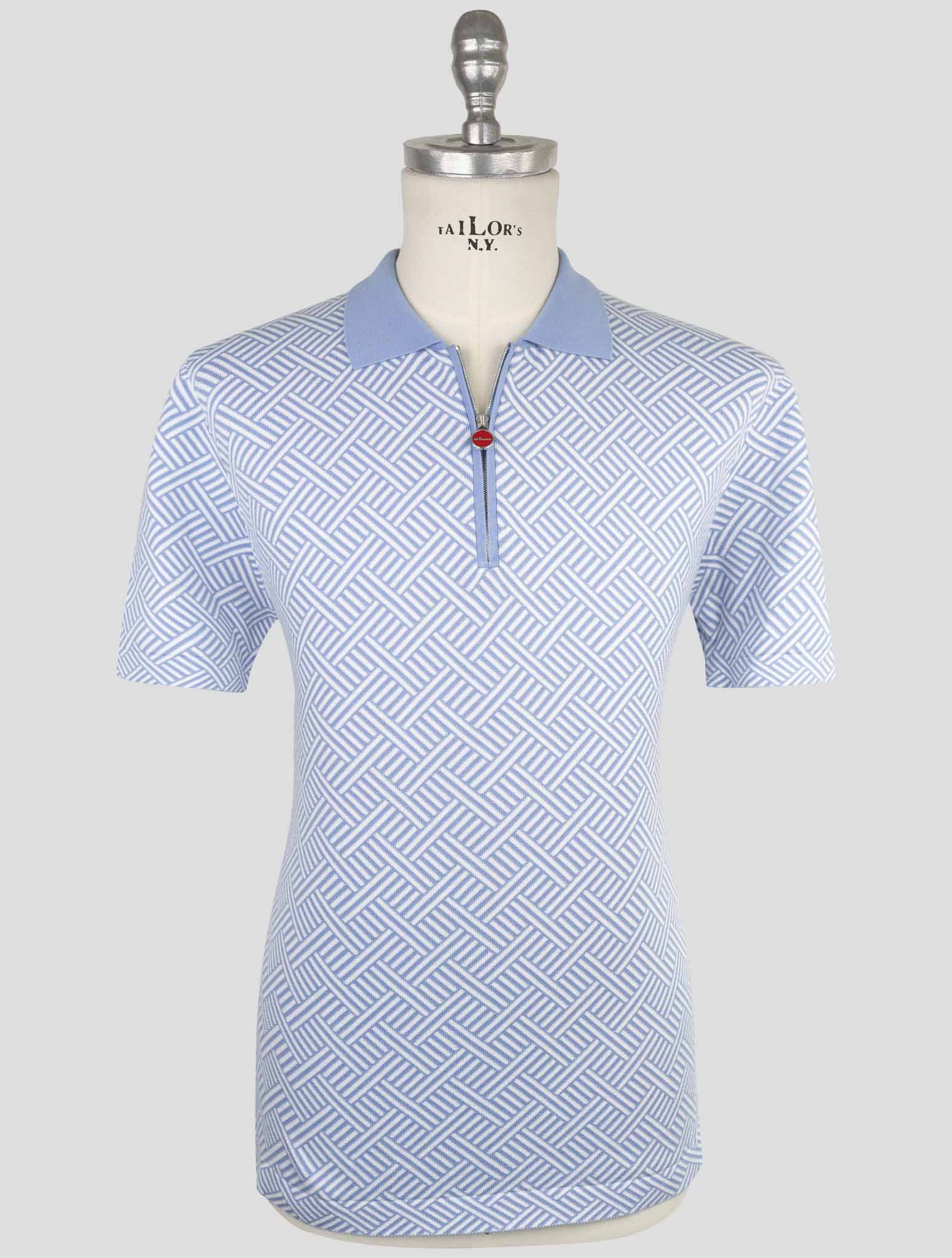 Kiton Light Blue White Cotton Polo