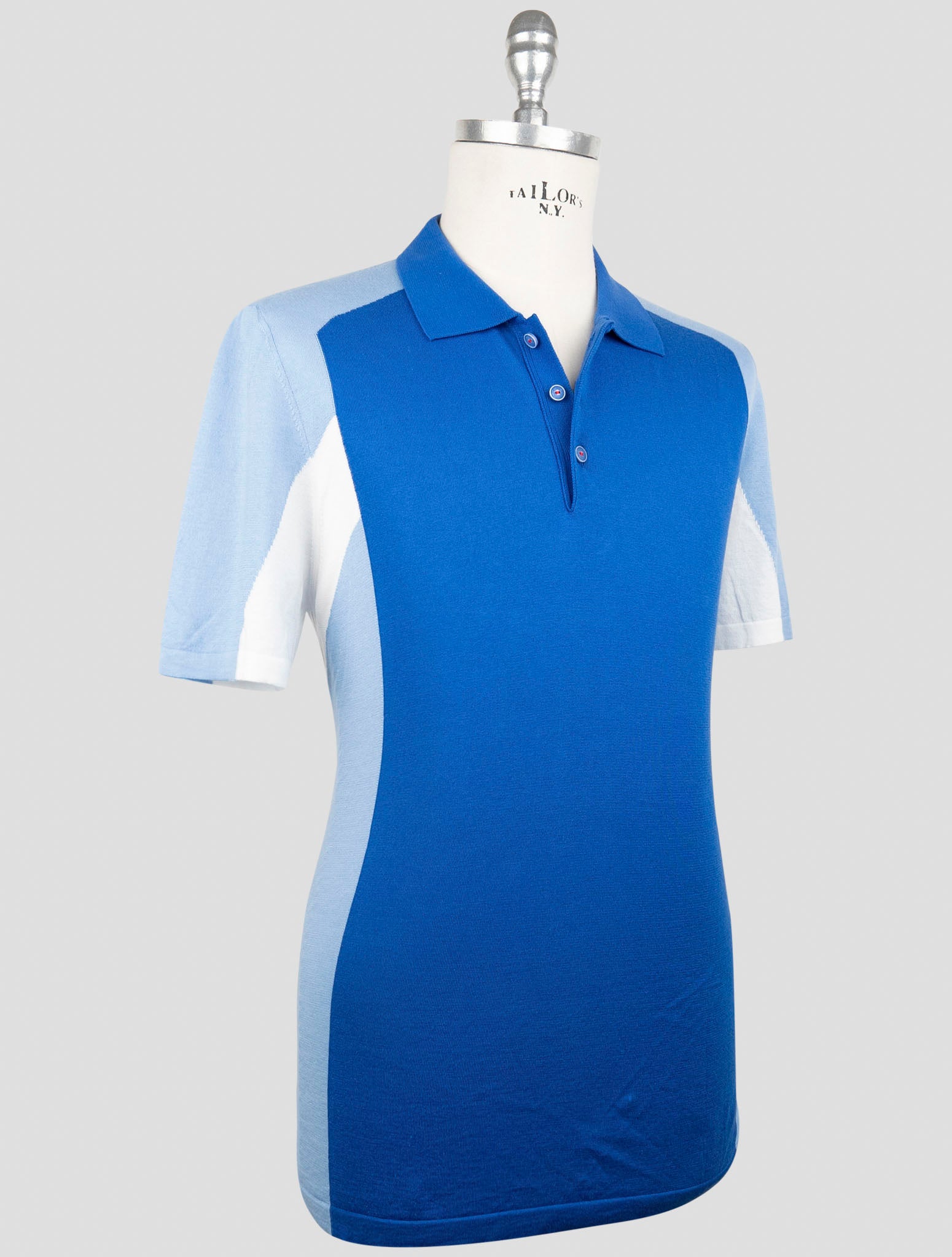 Kiton Blue White Cotton Polo