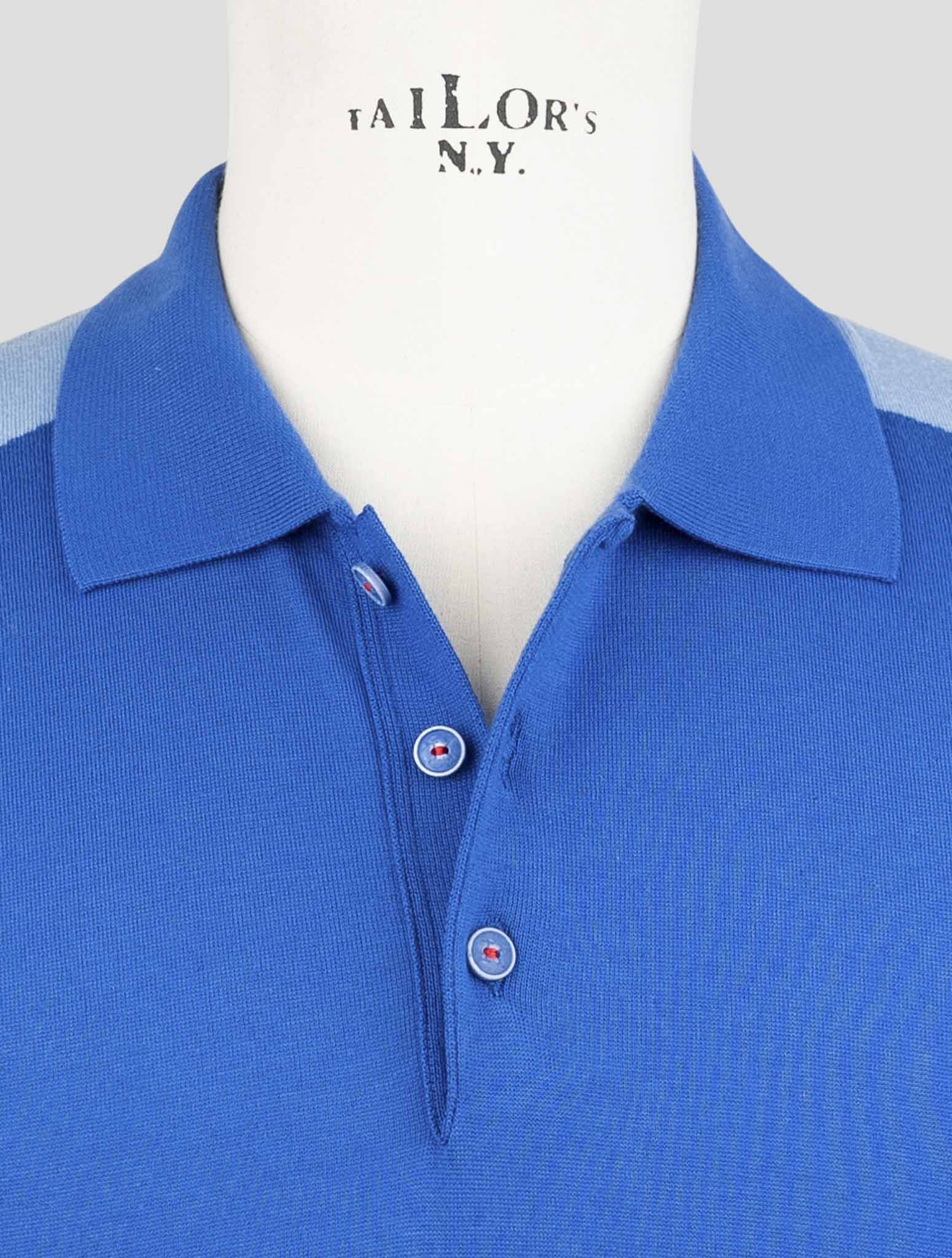 Kiton Blue White Cotton Polo