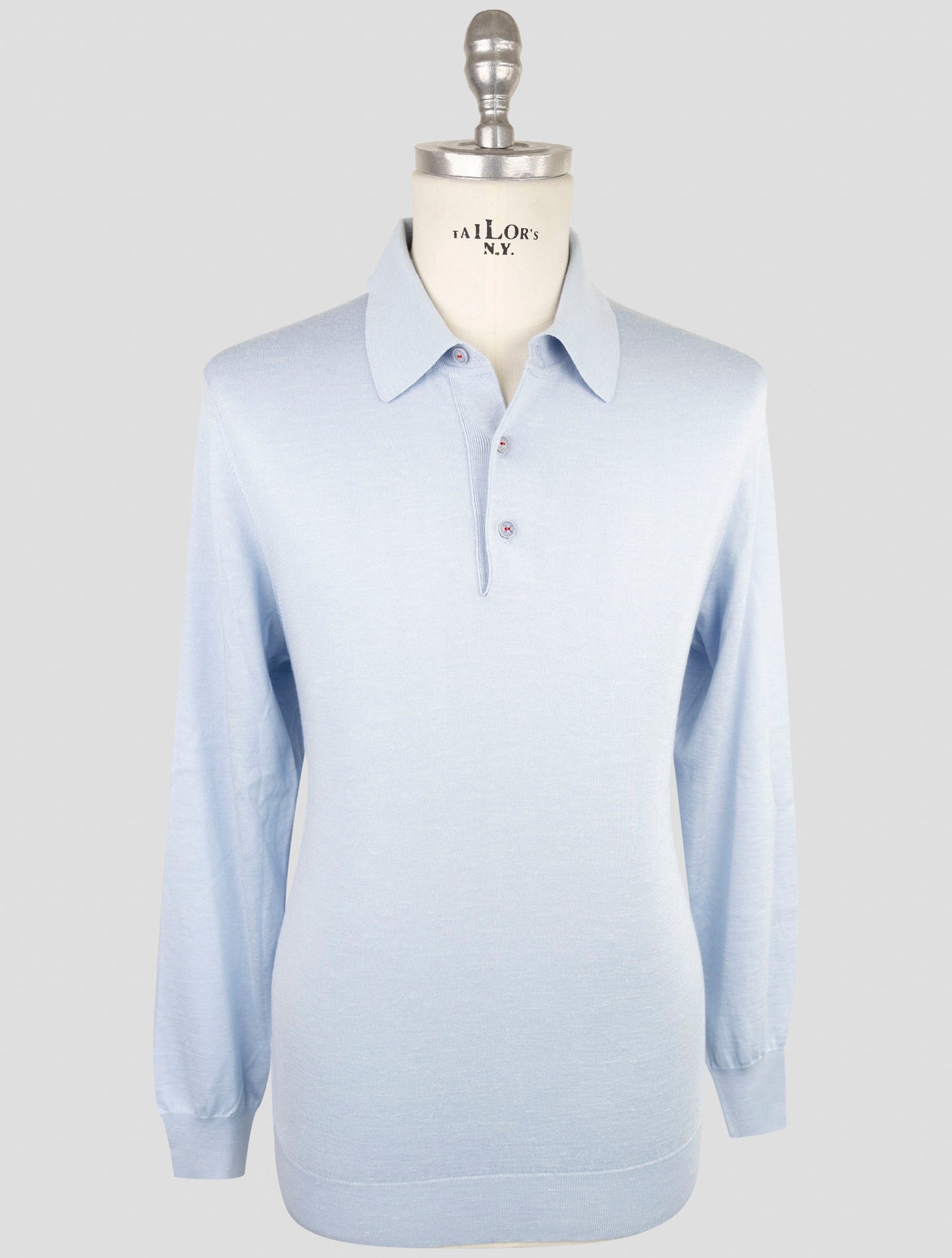 Kiton Light Blue Silk Cashmere Linen Sweater Polo