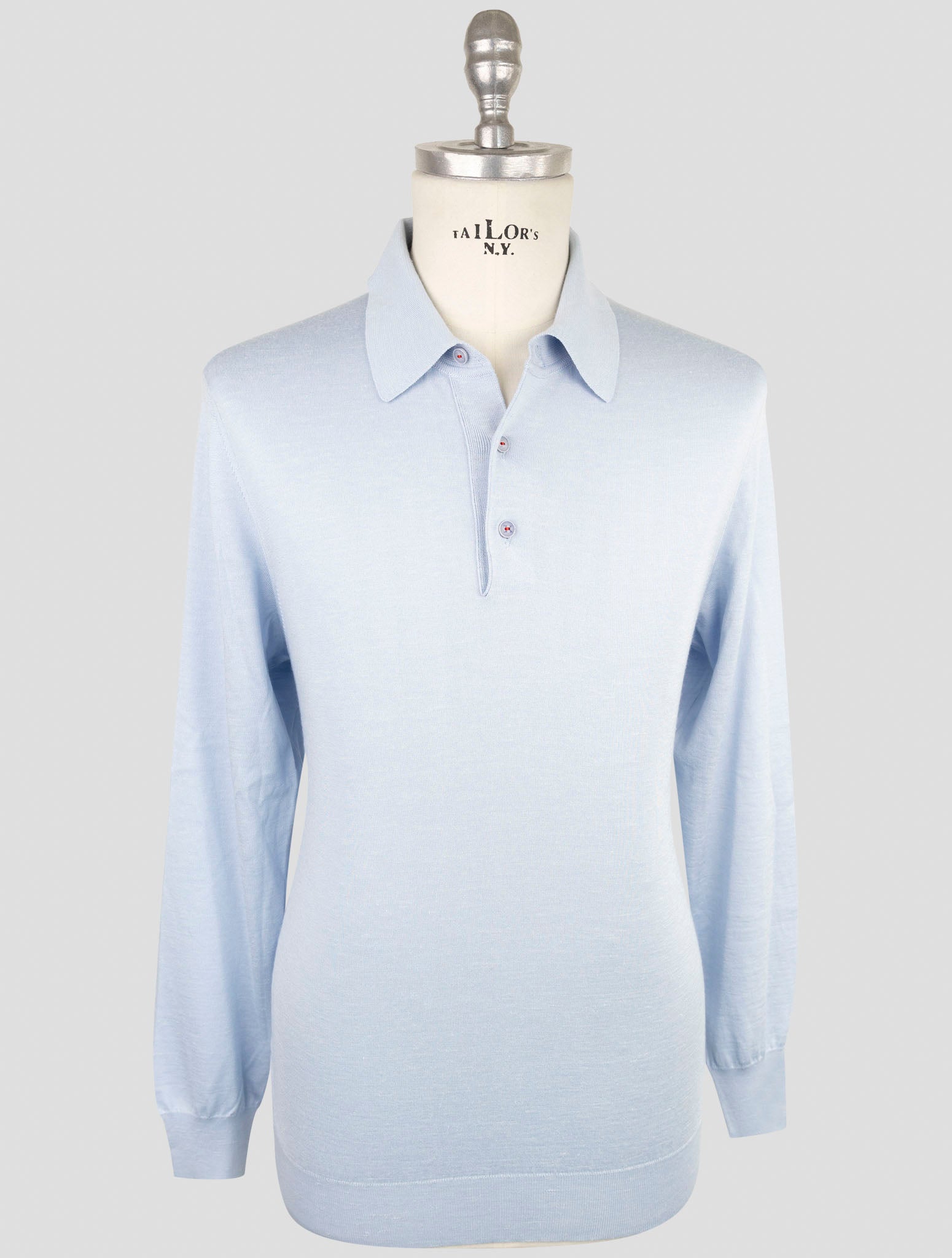 Kiton Light Blue Silk Cashmere Linen Sweater Polo