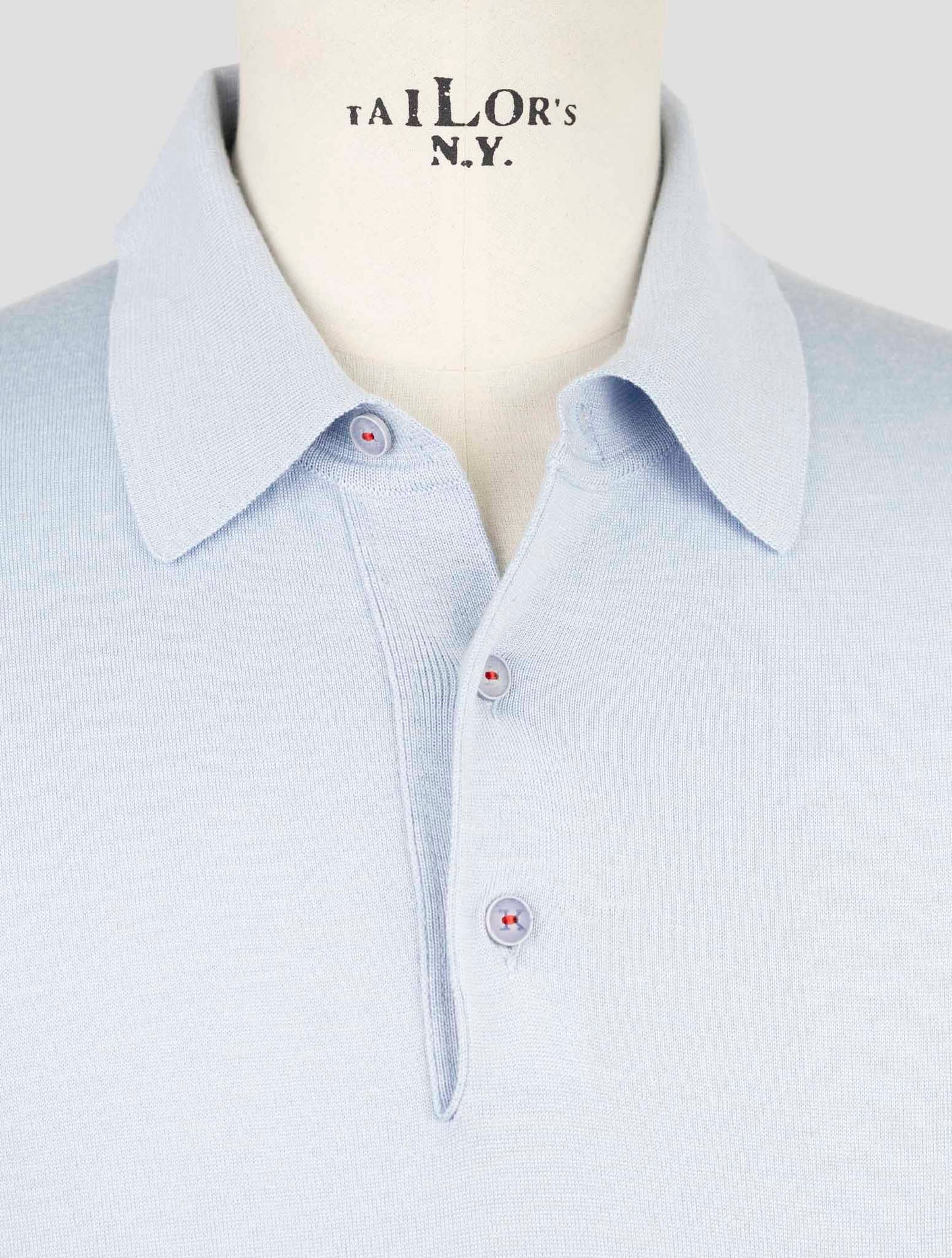 Kiton Light Blue Silk Cashmere Linen Sweater Polo