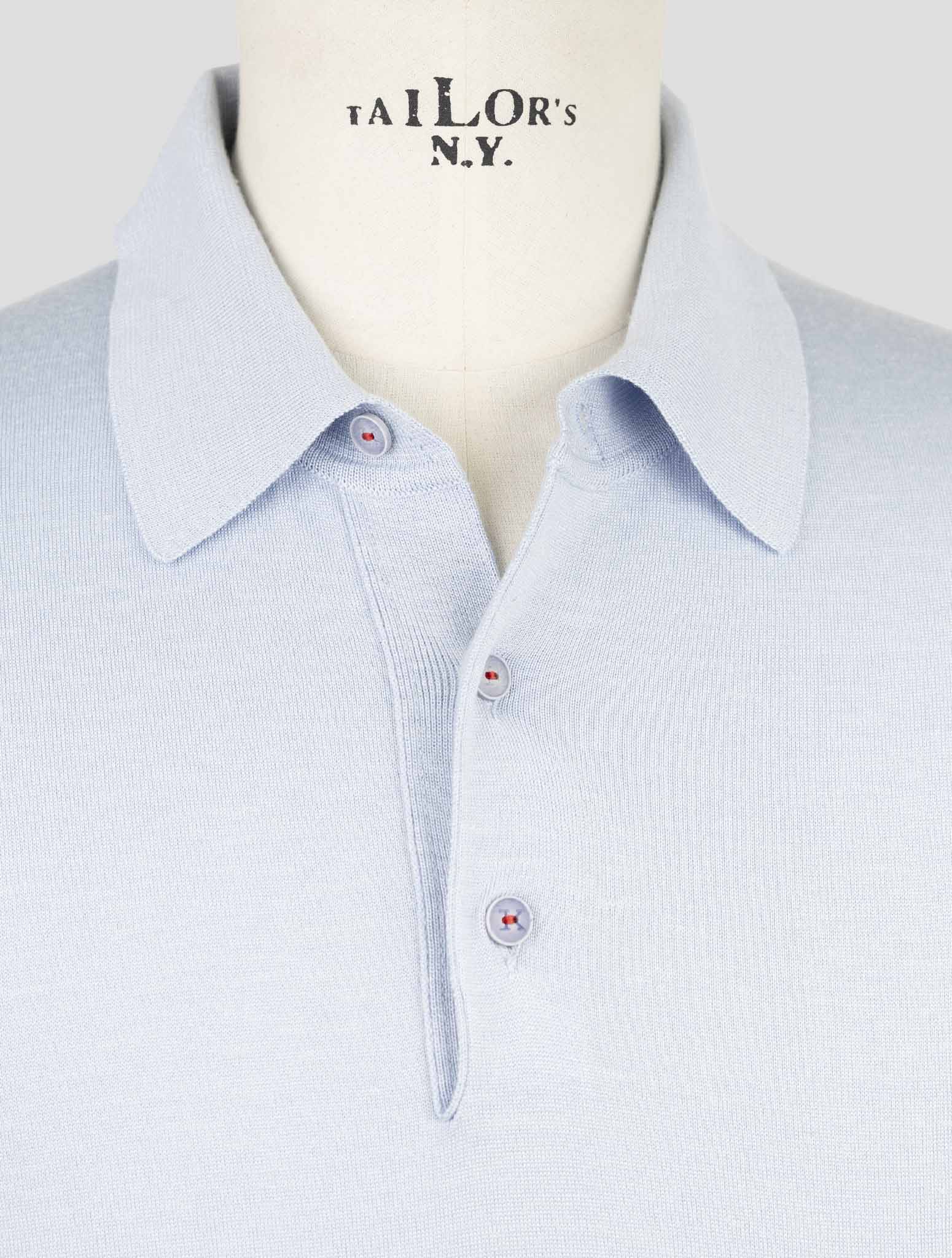 Kiton Light Blue Silk Cashmere Linen Sweater Polo