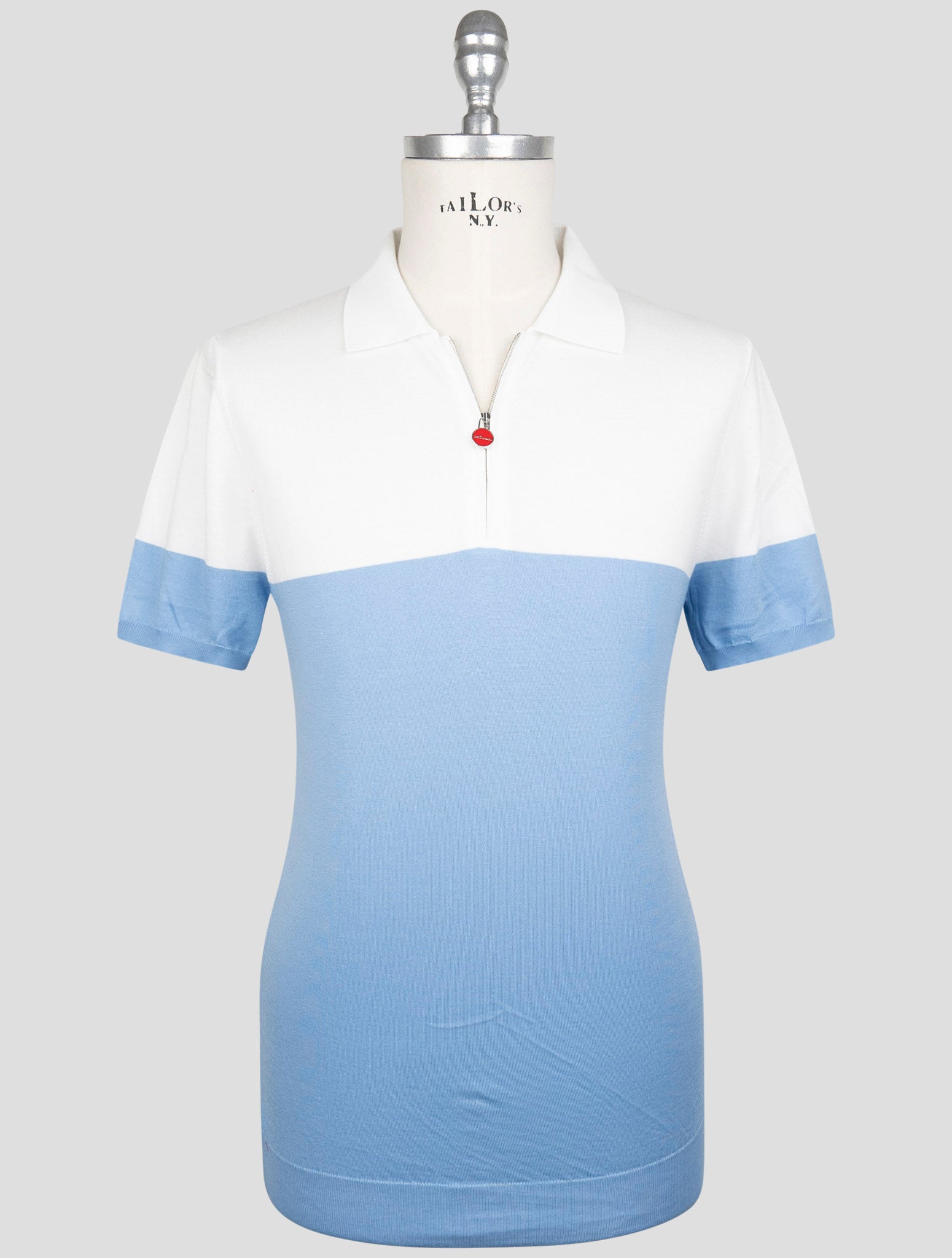 Kiton Blue White Cotton Polo