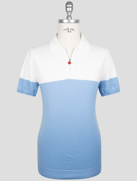 Kiton Blue White Cotton Polo