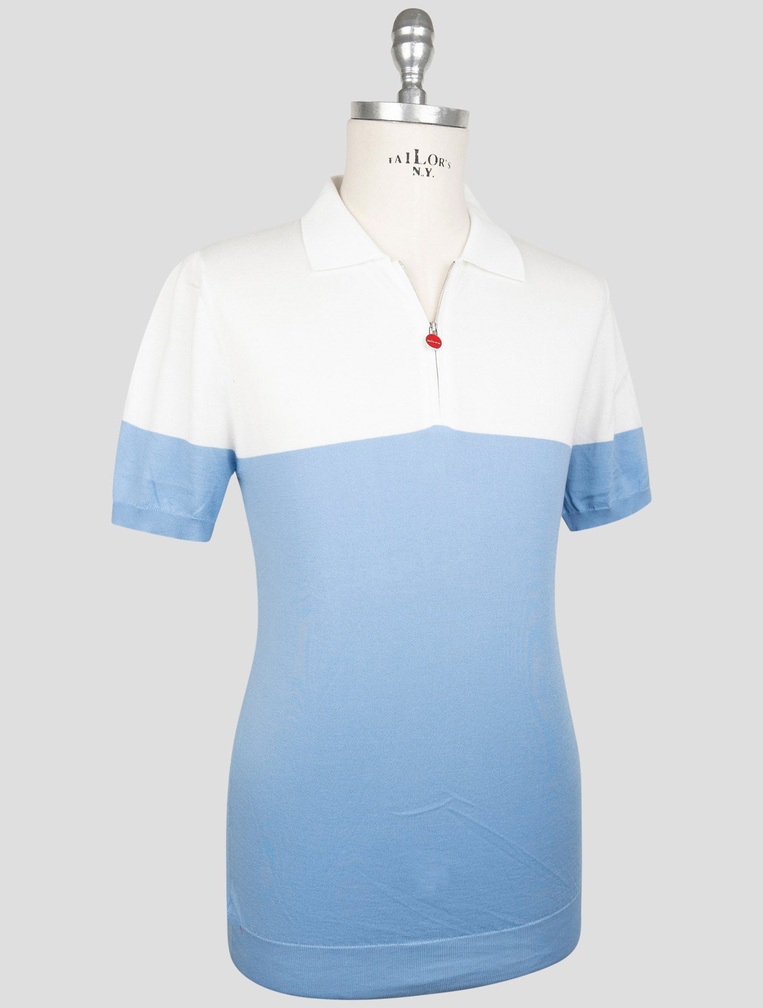 Kiton Blue White Cotton Polo