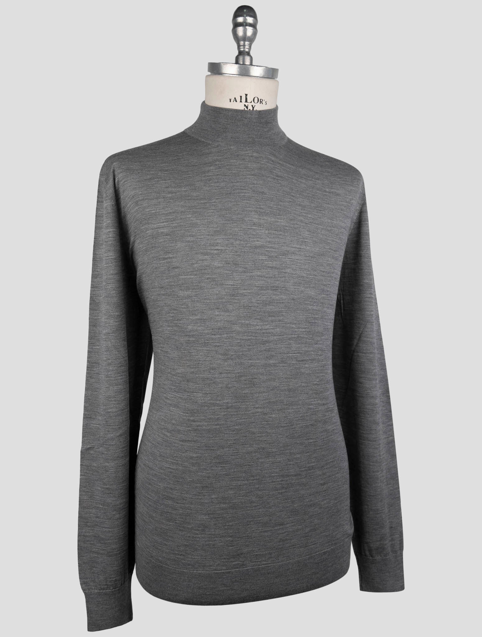 Kiton Gray Wool Sweater Hakf Neck