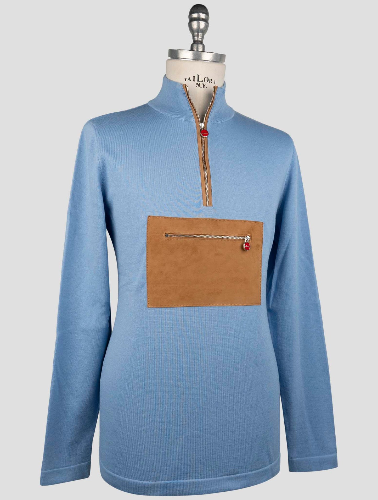 Kiton Light Blue Cotton Sweater Half Zip