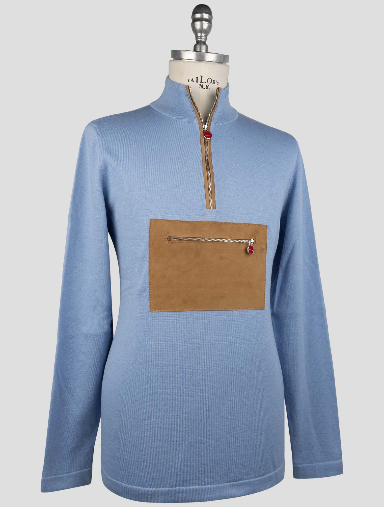 Kiton Light Blue Cotton Sweater Half Zip