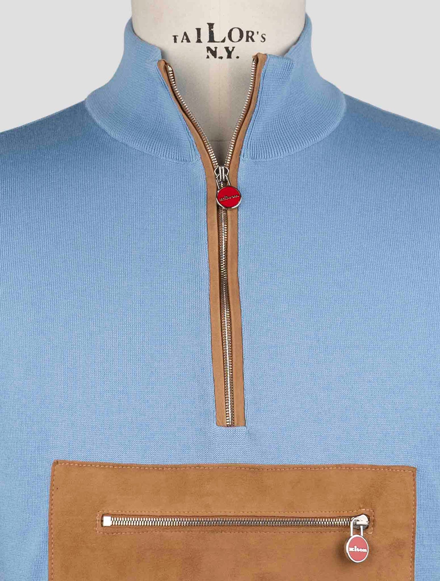 Kiton Light Blue Cotton Sweater Half Zip