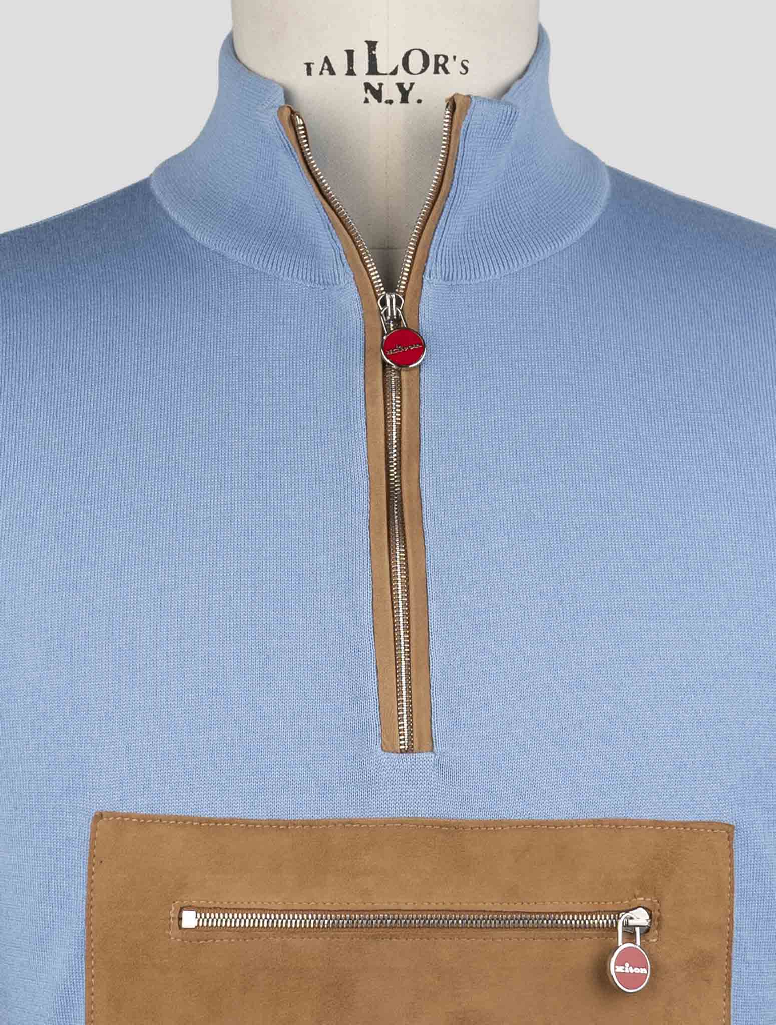 Kiton Light Blue Cotton Sweater Half Zip