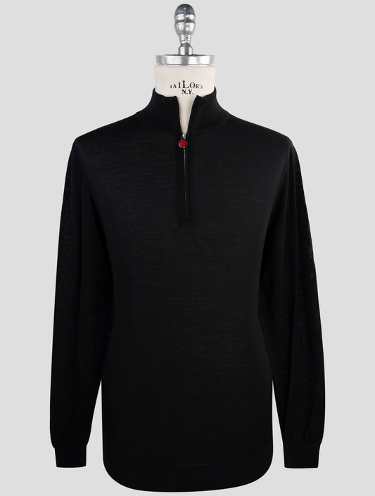 Kiton Black Wool Sweater Half Zip