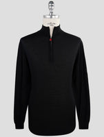 Kiton Black Wool Sweater Half Zip