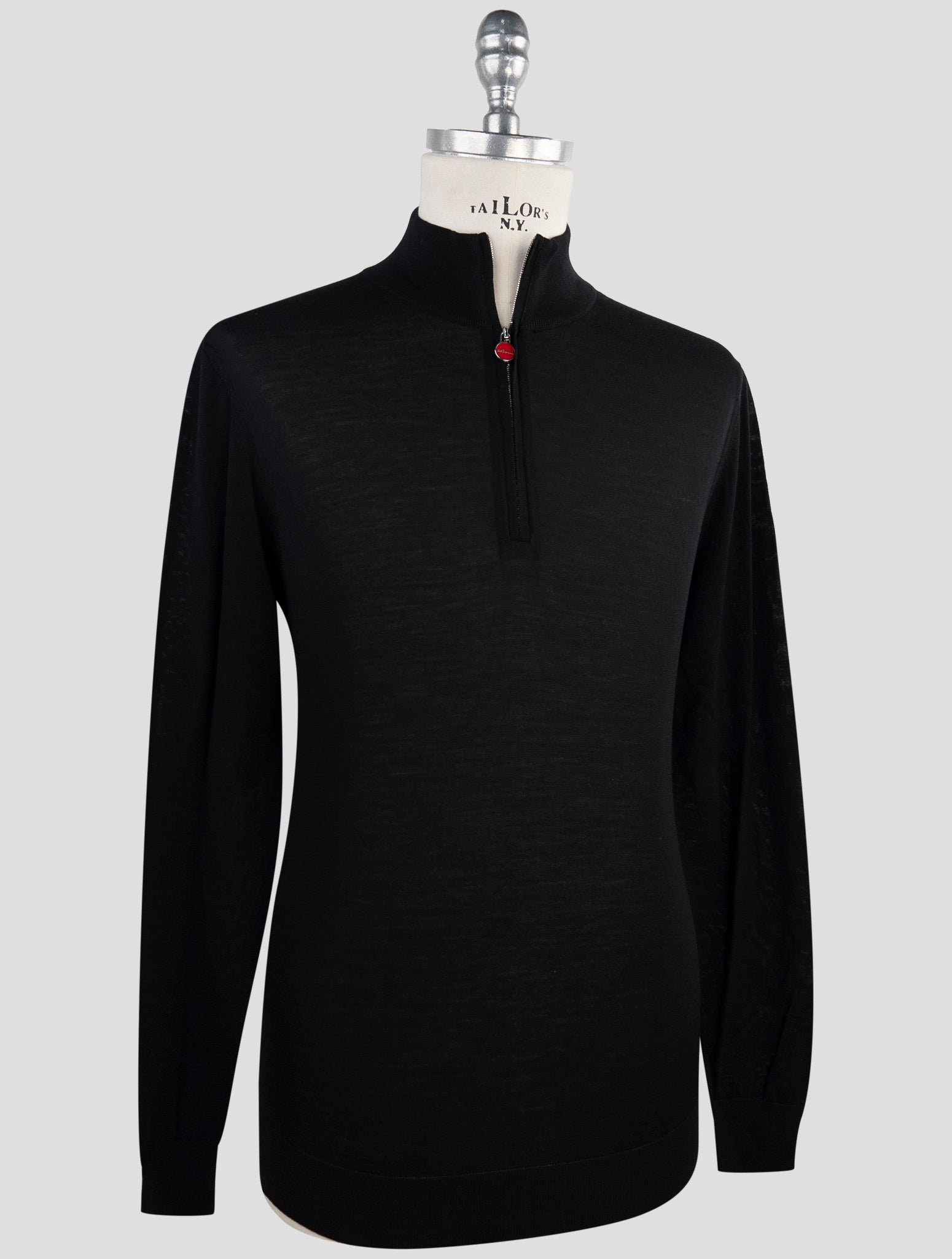 Kiton Black Wool Sweater Half Zip