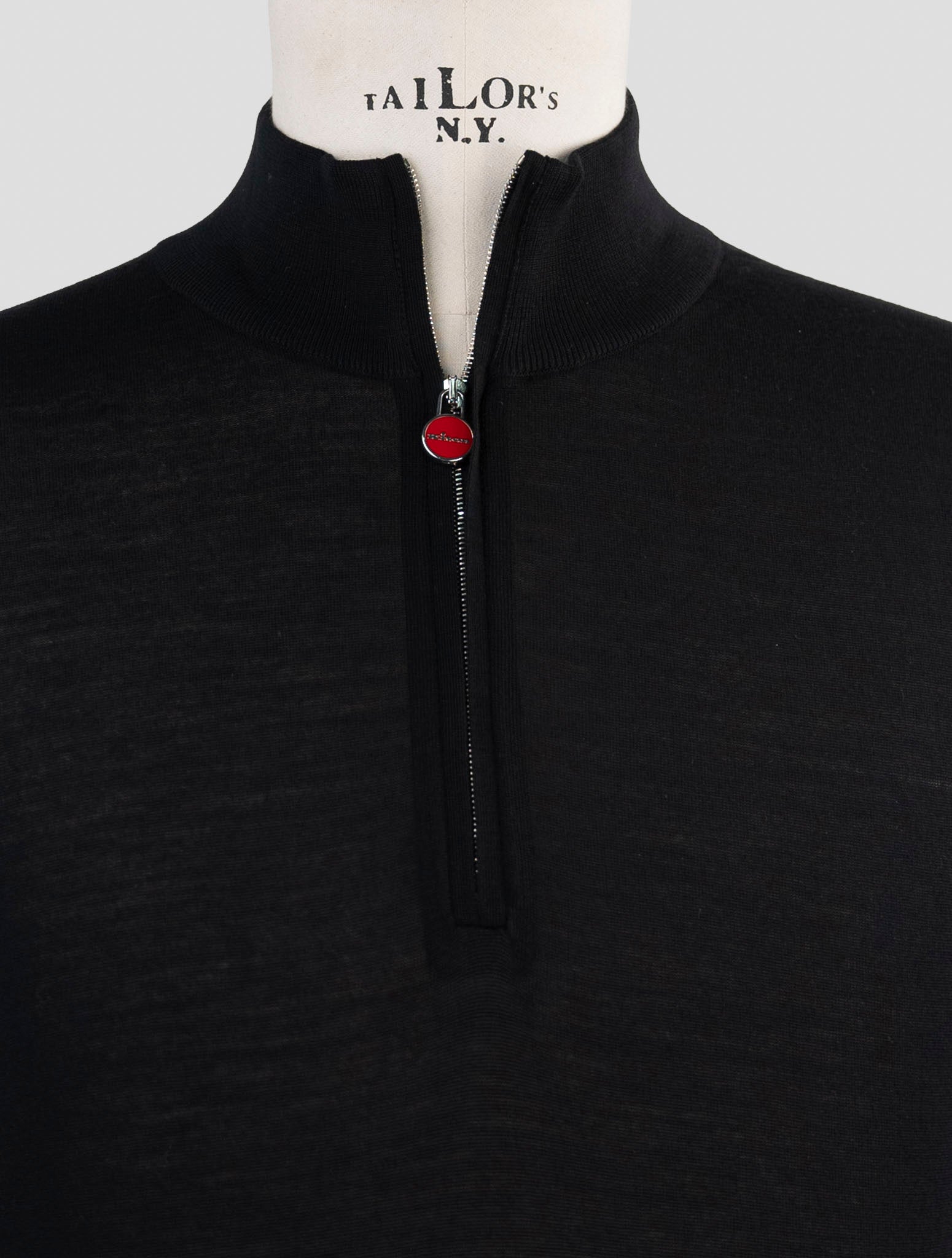 Kiton Black Wool Sweater Half Zip