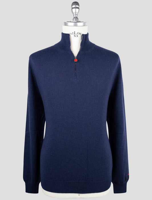 Kiton Blue Cashmere Sweater Half Zip