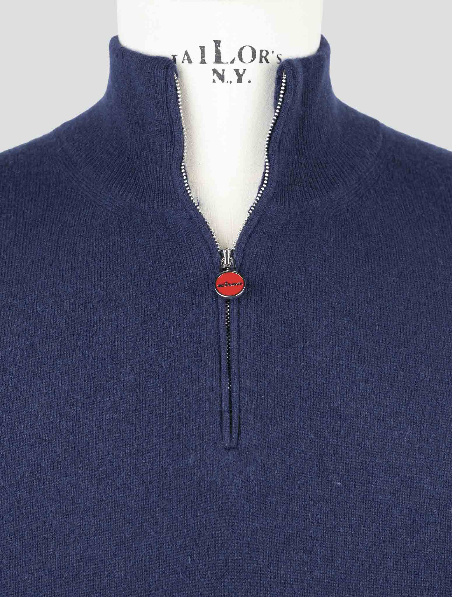 Kiton Blue Cashmere Sweater Half Zip