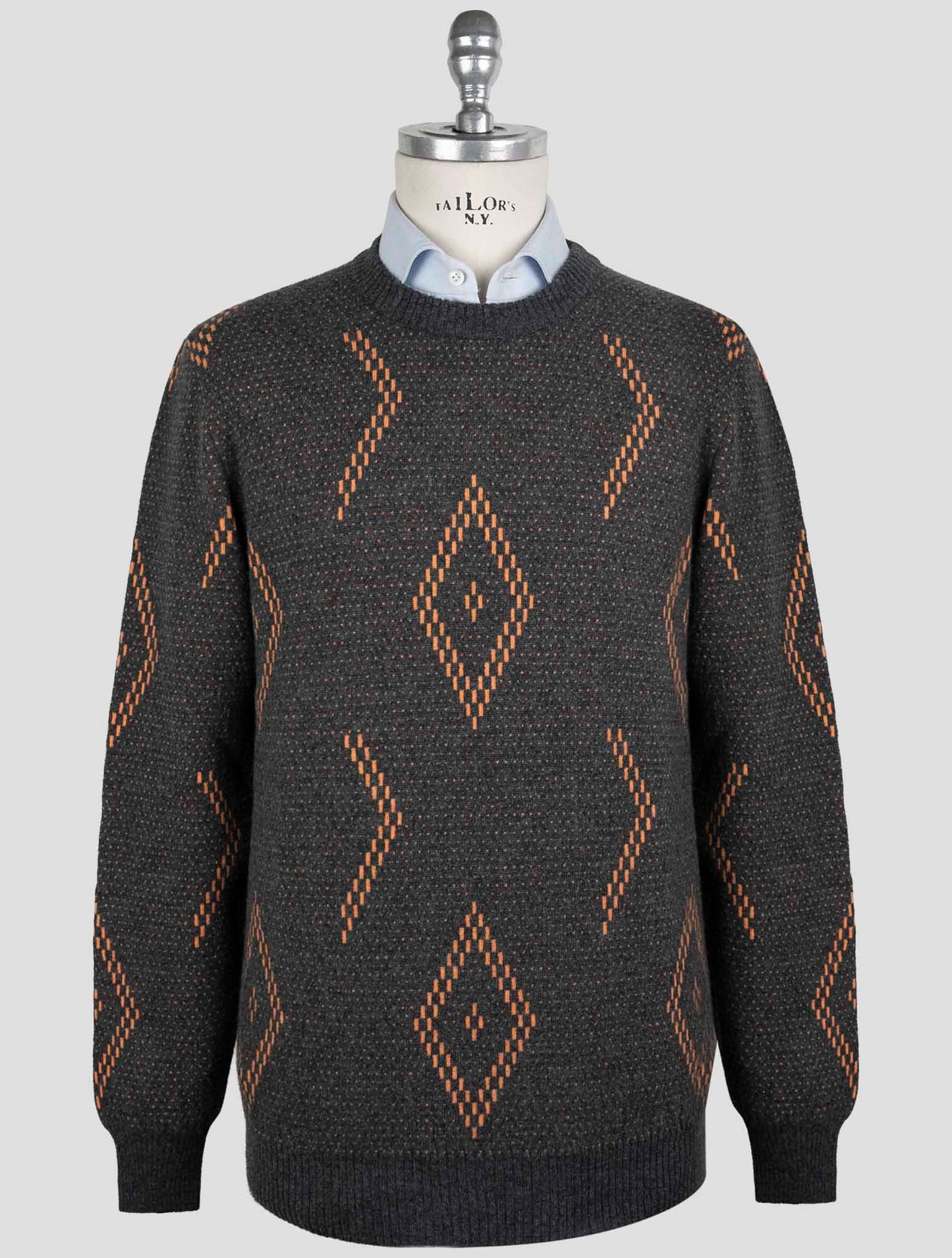 Kiton Gray Orange Cashmere Sweater Crewneck
