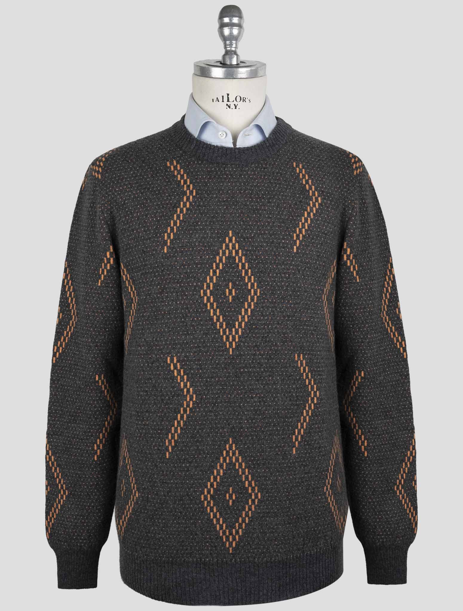 Kiton Gray Orange Cashmere Sweater Crewneck