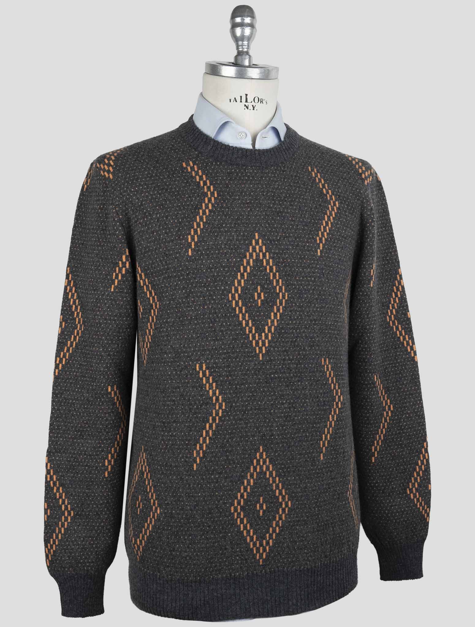 Kiton Gray Orange Cashmere Sweater Crewneck