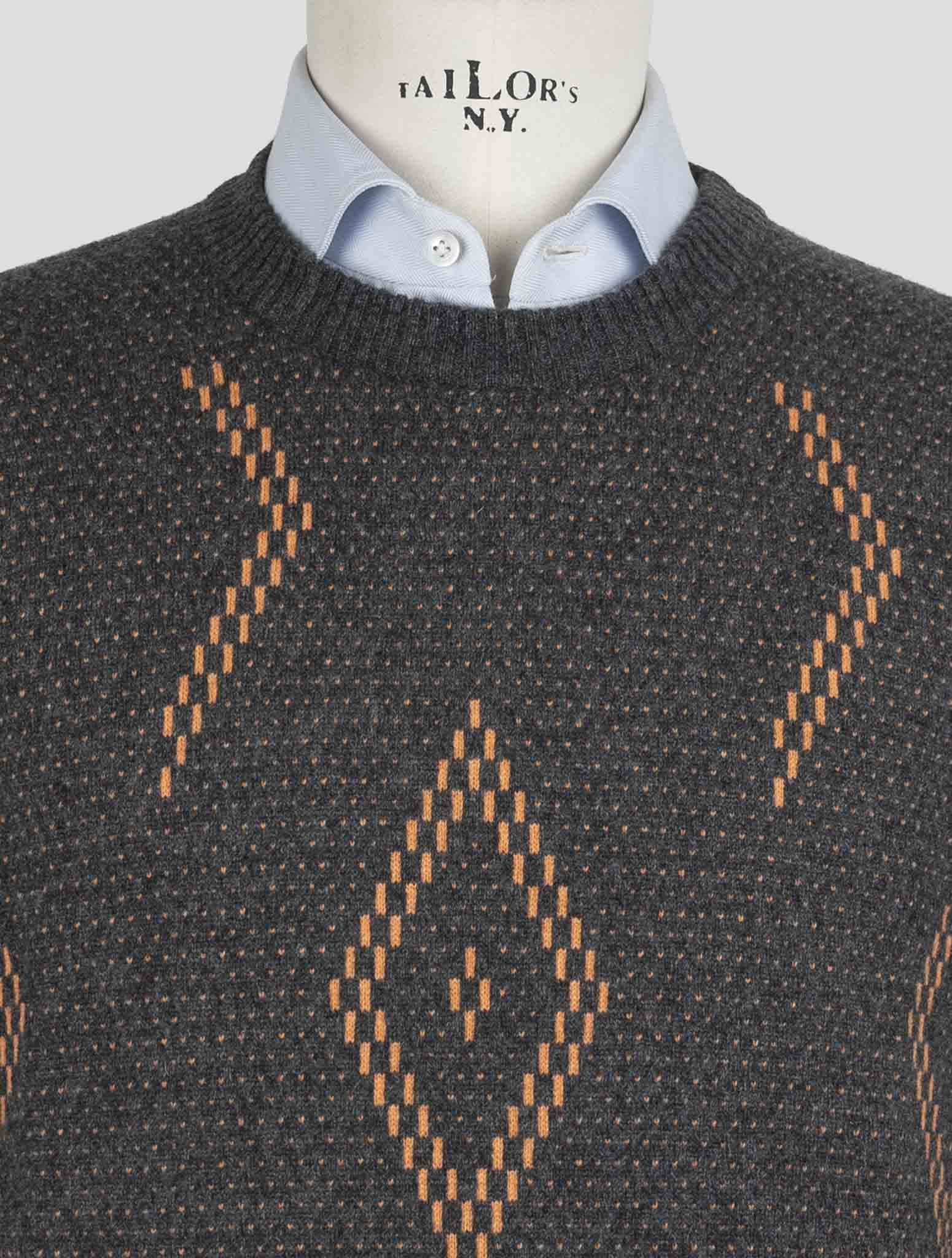 Kiton Gray Orange Cashmere Sweater Crewneck