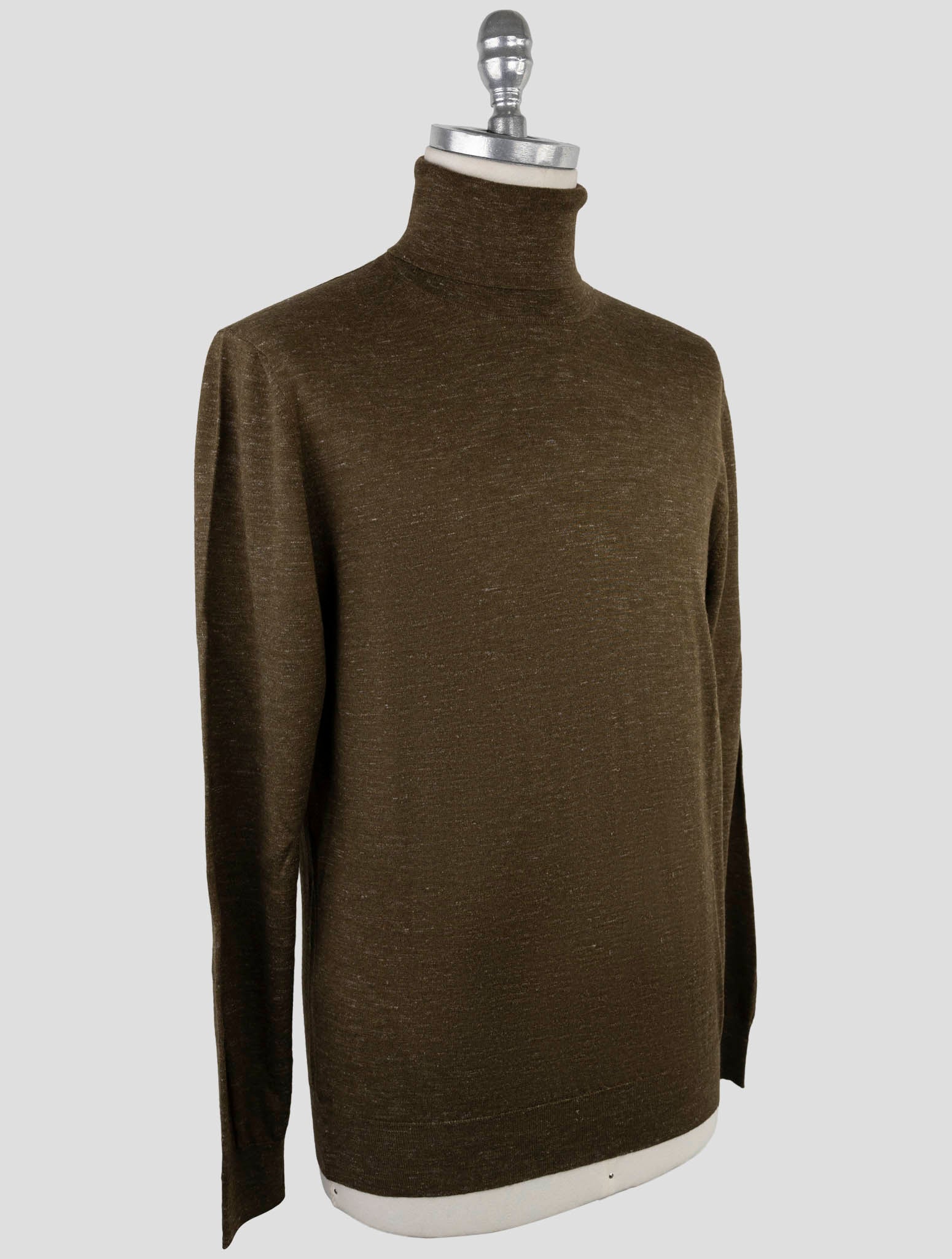 Kiton Green Silk Cashmere Linen Sweater Turtleneck