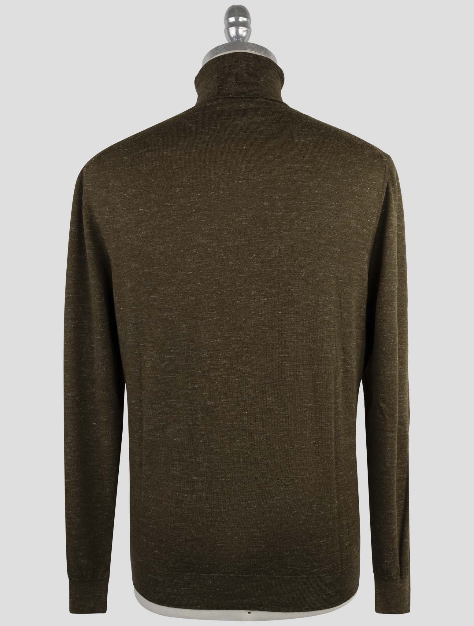 Kiton Green Silk Cashmere Linen Sweater Turtleneck