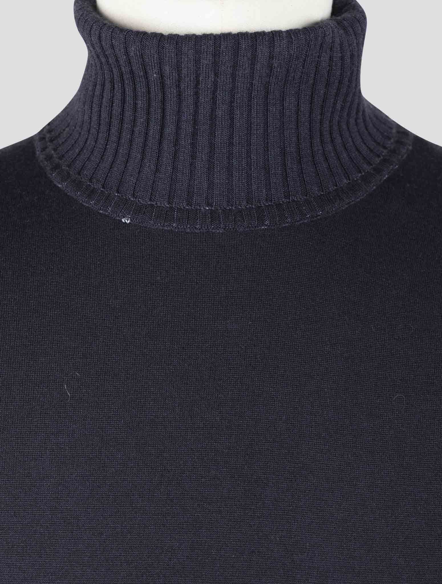 Kiton Dark Blue Cashmere Silk Sweater Turtleneck