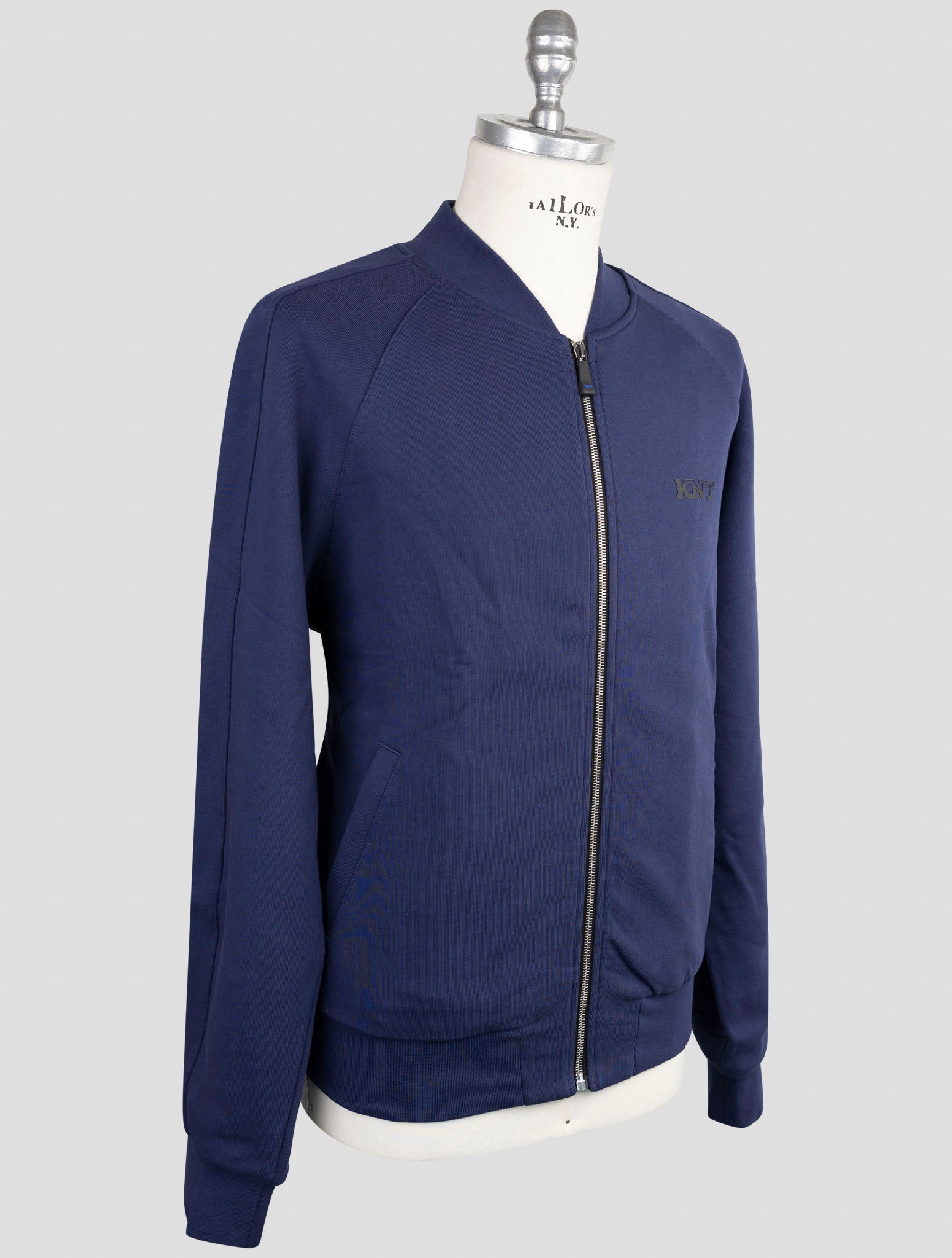 Kiton Knt Blue Cotton Sweater Full Zip