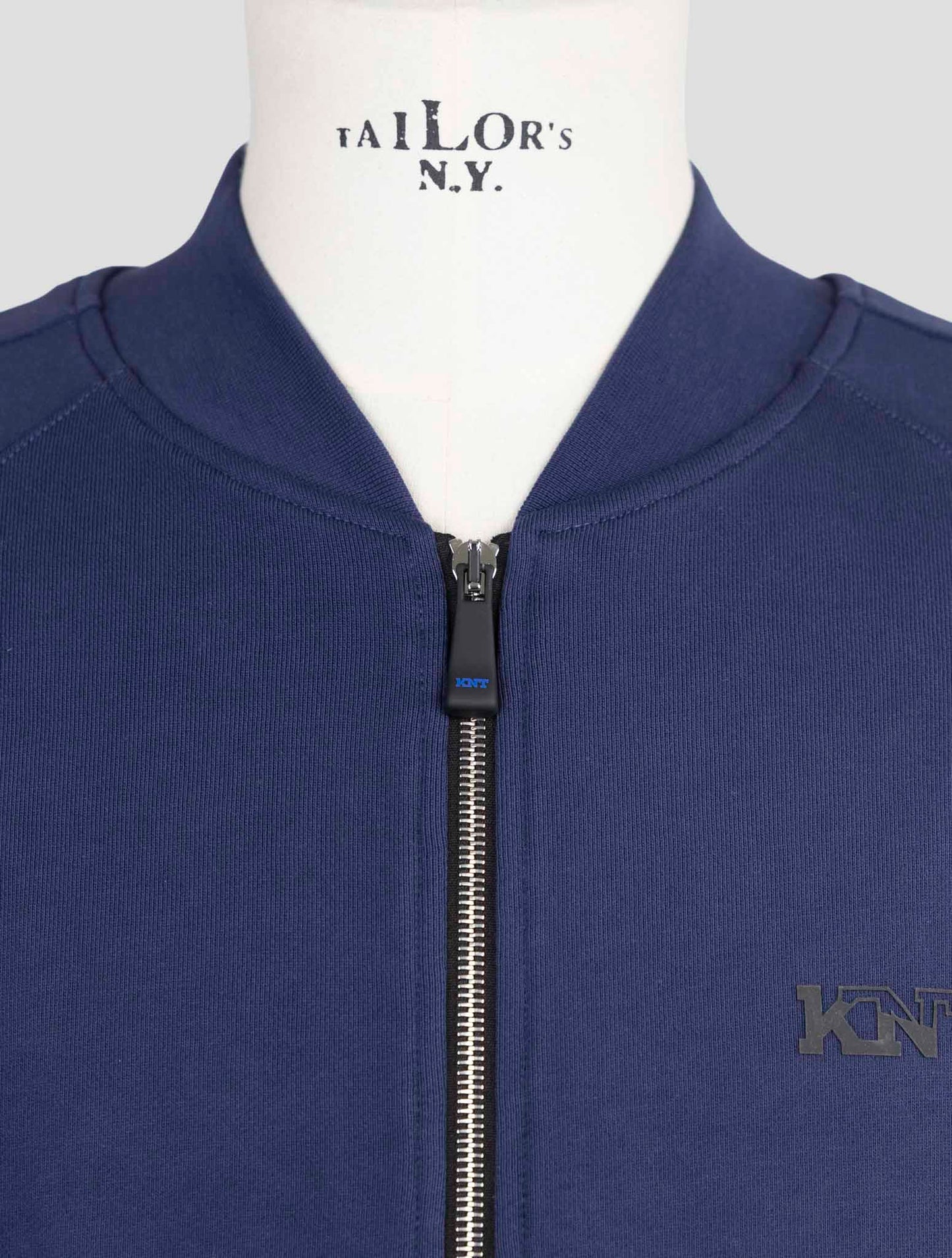 Kiton Knt Blue Cotton Sweater Full Zip