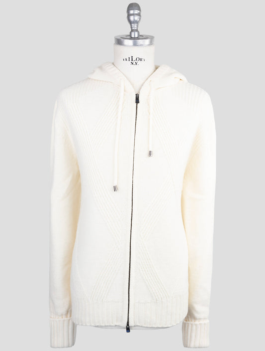Kiton Knt White Virgin Wool Sweater Full Zip