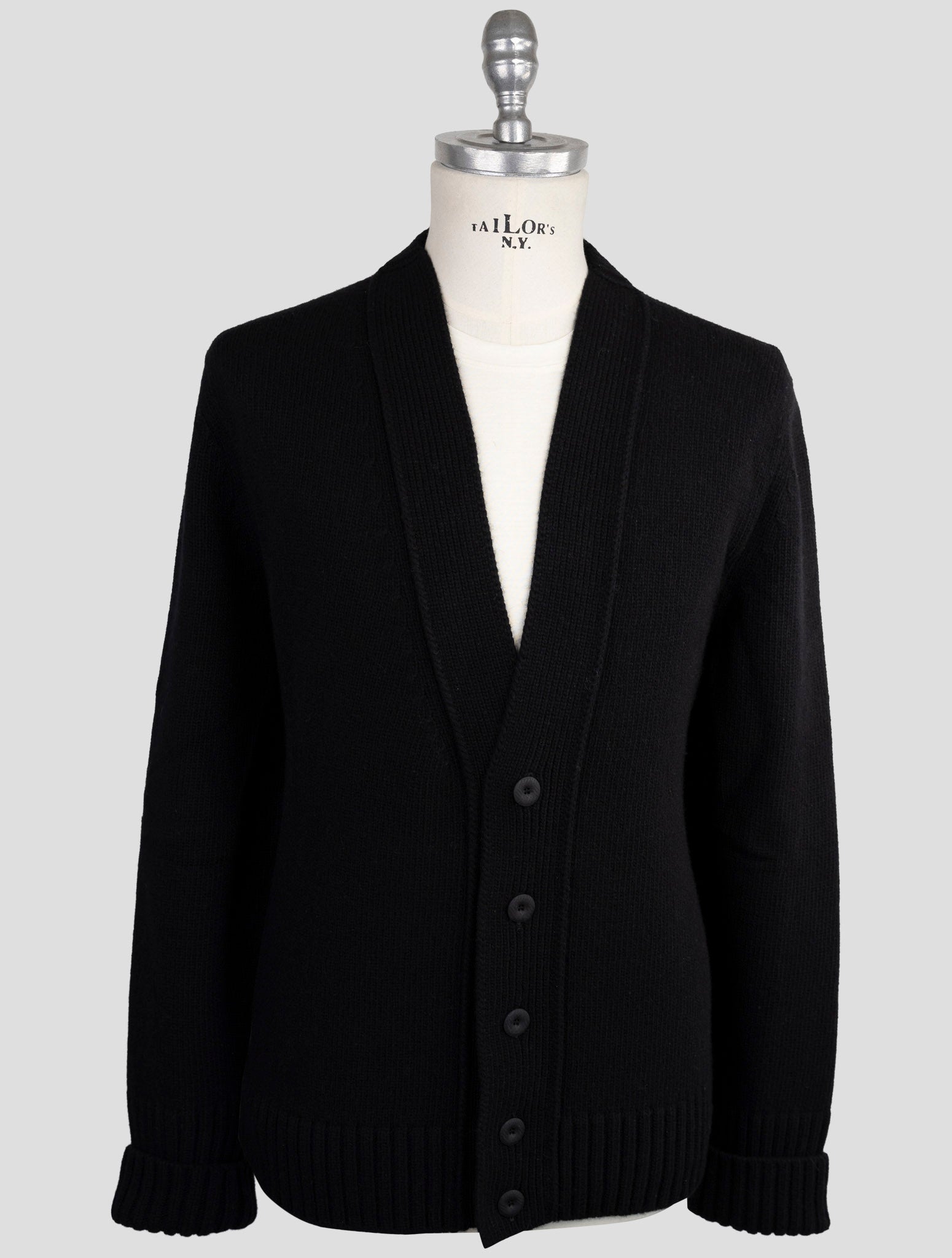 Kiton Knt Black Virgin Wool Sweater Cardigan