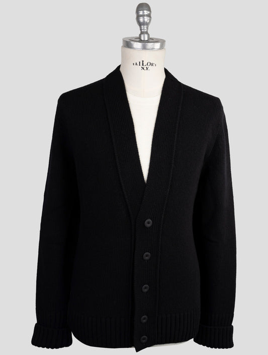 Kiton Knt Black Virgin Wool Sweater Cardigan