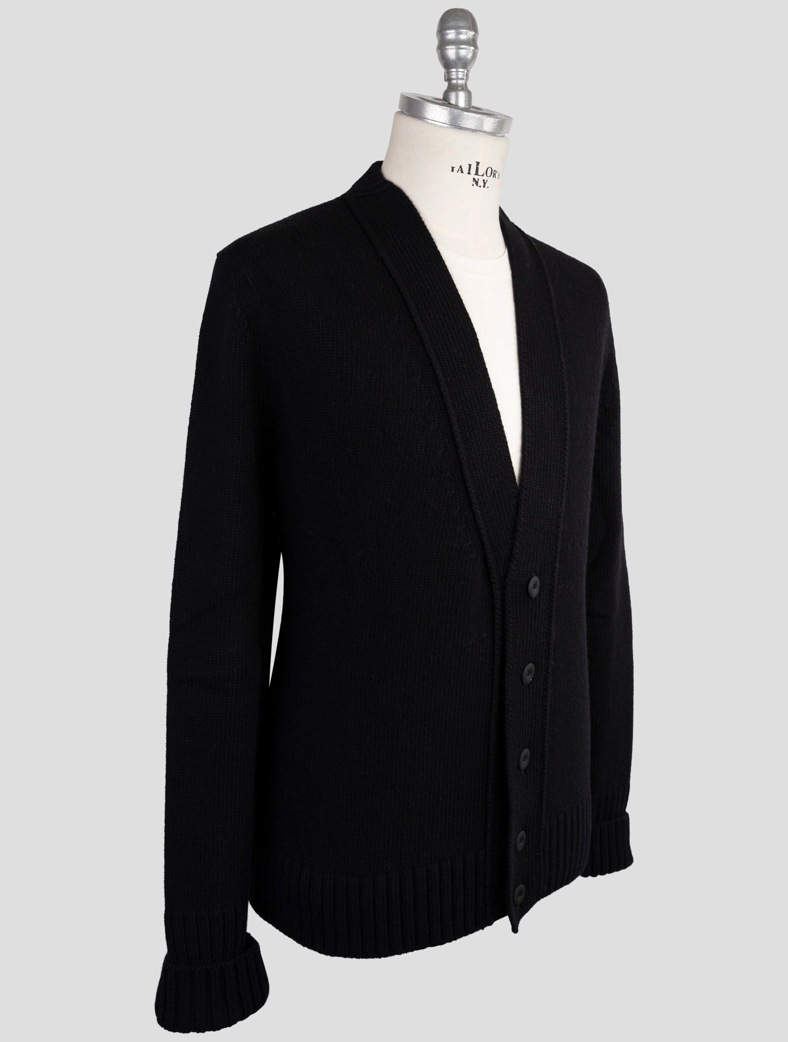 Kiton Knt Black Virgin Wool Sweater Cardigan