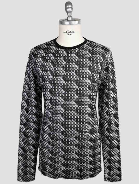 Kiton Knt Black White Cashmere Cotton Sweater Crewneck