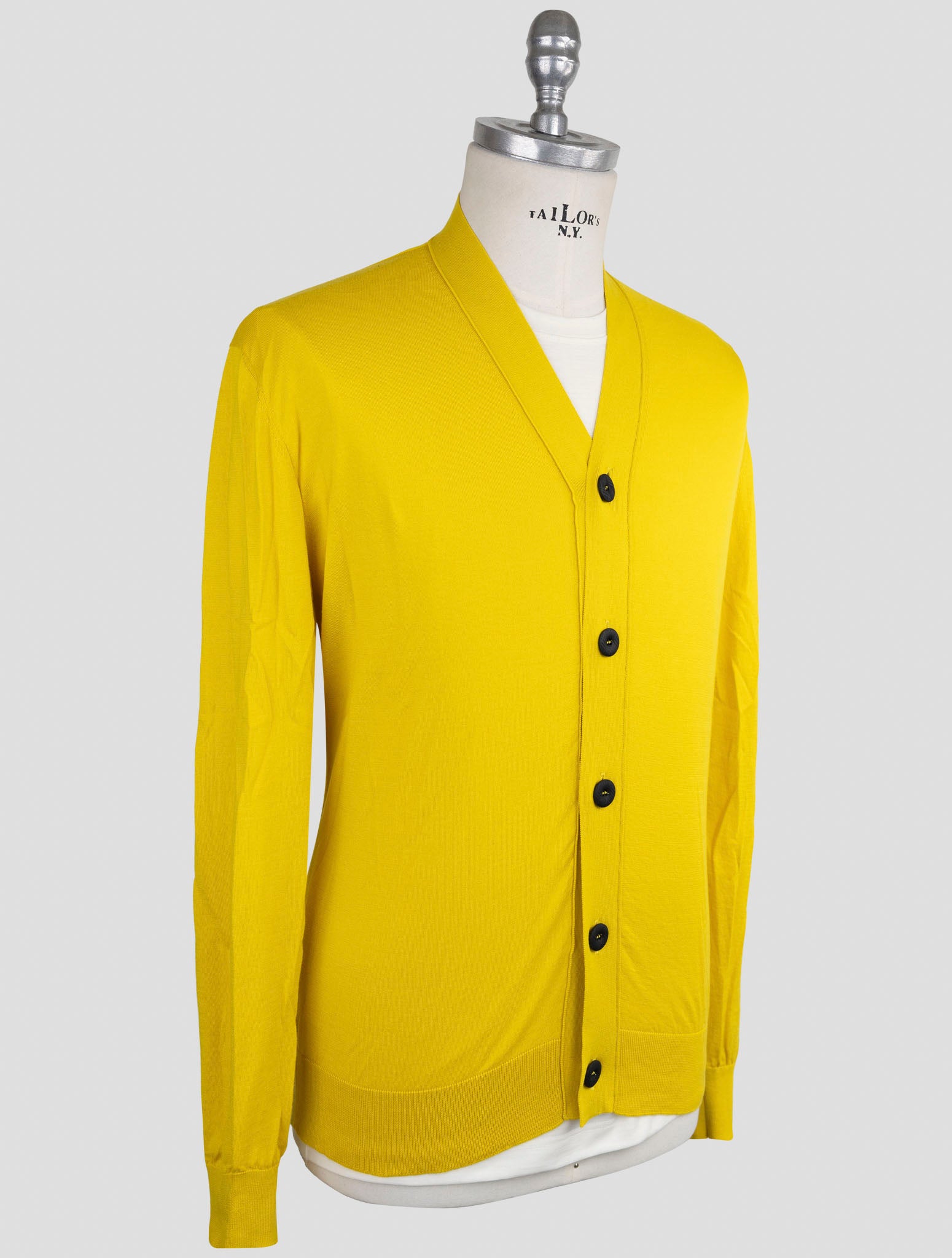Kiton Knt Yellow Cotton Sweater Cardigan