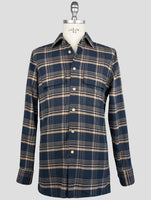 Kiton Blue beige Cotton Shirt